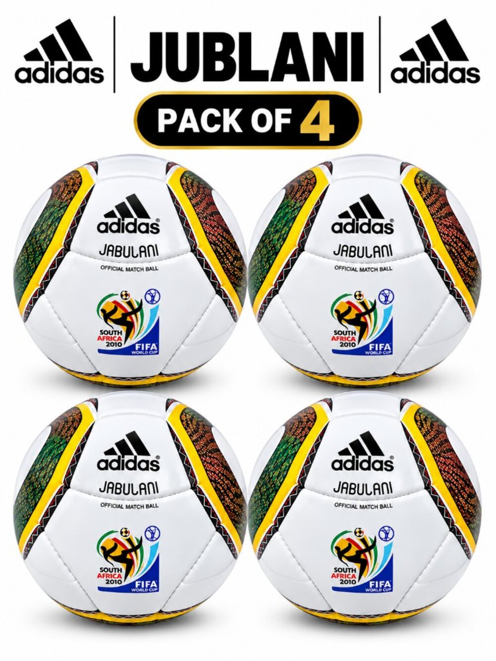 Adidas Jabulani Official Match Ball Size 5 FIFA World Cup 2010 Pack of 4